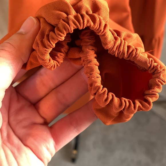 Tunic Dress V Neck Casual Loose Flowy Swing Shift Dresses Orange Caramel - Picture 7 of 12